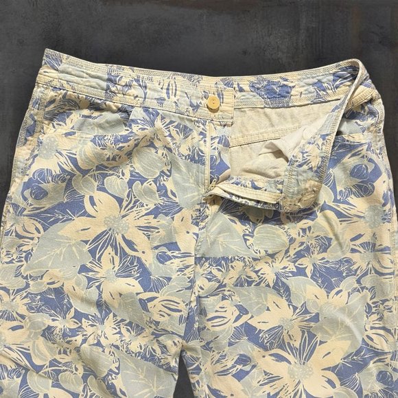 Sigrid Olsen So Blue Cropped Pants Womens Size 14P Blue White Flower 100% Cotton - Picture 6 of 9